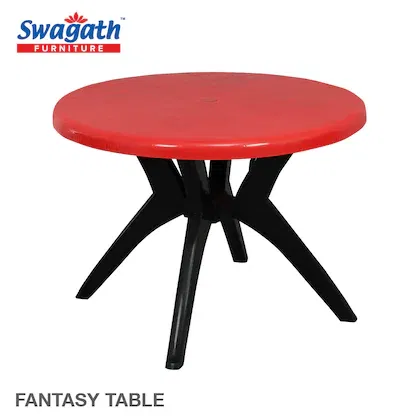Swagath furniture 4 Seater Fantasy Plastic Cross leg Dining Table and 4 Nos SW-1701 without Arm Chair Set for Home,Garden, Cafeteria (Finish Color -Red Top With Black Leg, DIY(Do-It-Yourself))